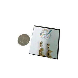 5/$18 Vtg Gold-toned Crescent Moon Dangle Earrings Pierced Ears Celestial Space